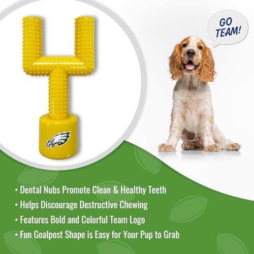 NFL Philadelphia Eagles Mega-Chew Hard Nylon Bacon-Flavored Dog Bone Football Goal Post Chew Toy. Interactive Tasty Fun Chew Toy. Indestructible Strong & Durable Pet Chew Toy