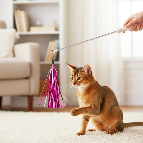 12 Pcs Cat Wand Toy Replacement with Bell Metallic Foil Tassel