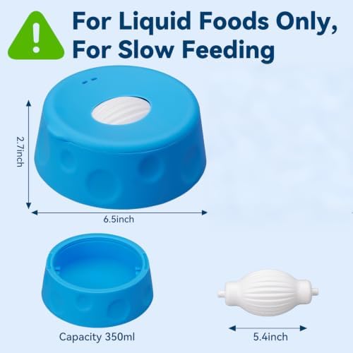 Dog Lick Bowl Ball Slow Feeder, Licking Bowl for Liquid Treat with Rolling Spin Sphere Roller Licker, Licky Feed Calming Anxiety Relief Enrichment Yogurt (Blue)