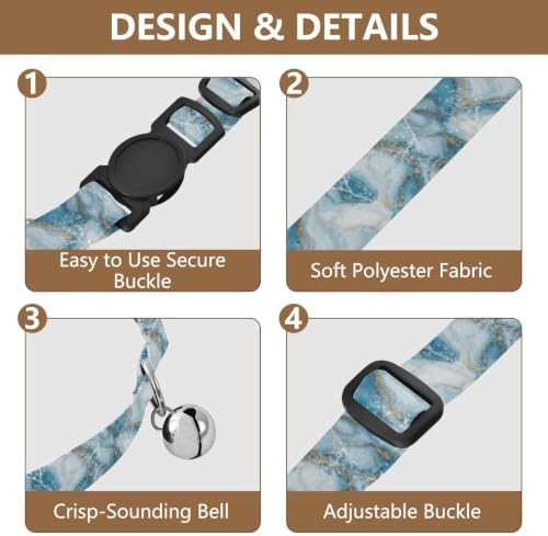 Blue White Marble Dog Collars for Small Dogs, 2 Pack Bell Collar for Small Dogs