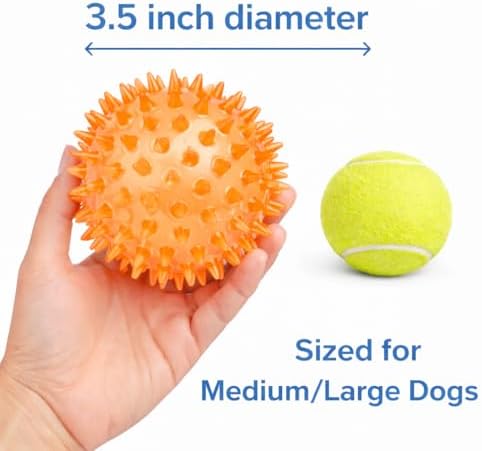 Squeaky Spiky Dog Ball for Teeth Cleaning & Gum Massage 2.5 Inch Small Medium Dogs Orange | Spiny TPR Rubber Chew Toy for Fetch Play Interactive Bouncy Dental Ball Durable BPA Free Nontoxic Floats