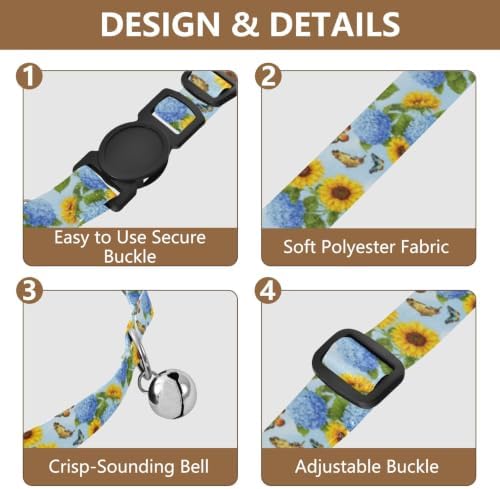 2 Pack Puppy Collar Yellow Sunflowers with Bell for Dog Puppy, Adjustable 10.6 to 17.1 Inches