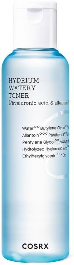 COSRX Hydrium Watery Toner, 280ml / 9.46 fl.oz | Moisturizing Korean Toner | Hyaluronic Acid, Allantoin, Panthenol | Korean Skin Care, Not Tested on Animals, Paraben Free