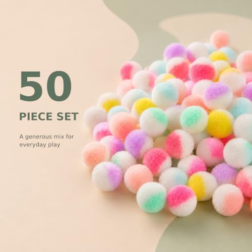 50-Pack Cat Toy Balls, 1.18-Inch Soft Fuzzy Pom Poms for Indoor Cats