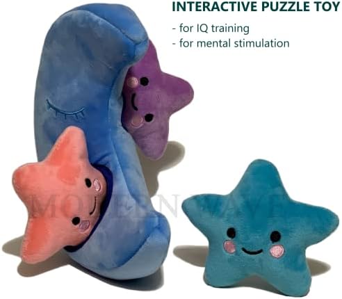 MODERN WAVE - Interactive Squeaky Plush Hide and Seek Squirrel Type Puzzle Toy for Dogs, Small Size (Moon and Stars)