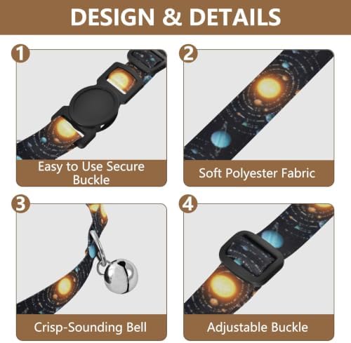 2 Pack Cat Collars Solar System Colorful Planets Dog Bell Collar, Adjustable Length 10.6" to 17.1"