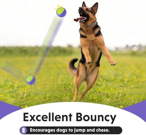 Dog Toy Ball, Indestructible Squeaky Ball for Aggressive Chewers, 3" TPR Rubber Clean Teeth, Relieve Anxiety & Boredom, Interactive Fetch Toy for Medium Large Dogs, Pools &Outdoor Play (Purple)