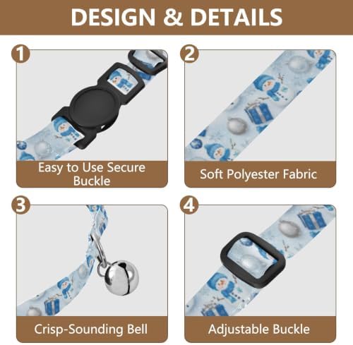 Cute Snowmen Blue Hats Scarves Pet Collars for Cats, 2 Pack Cat Collar Breakaway with Bell
