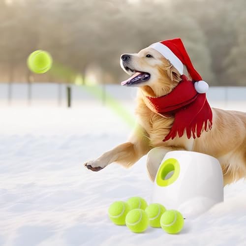 Interactive Dog Training Toy, Dog Tennis Ball Food Reward Machine with Automatic Treat Dispenser, Rechargeable Tennis Ball Throwing Machine for Small to Medium Dogs (Green)
