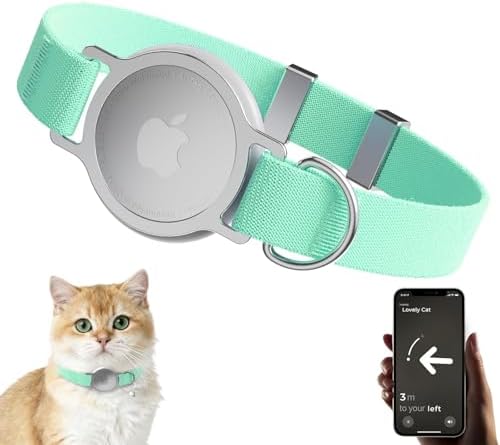 AirTag Cat Collar, Ultra Elastic Cat Tracker Collar (Green) | Compatible with Apple Air Tag Holder, Lightweight, Scratch Resistant, Stepless Adjustable Pet Tracking Collars for Cat Kitten