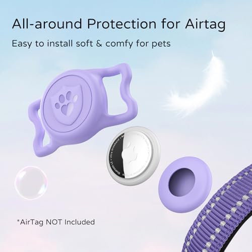 Upgraded AirTag Dog Collar, IP68 Waterproof Holder, Medium Purple