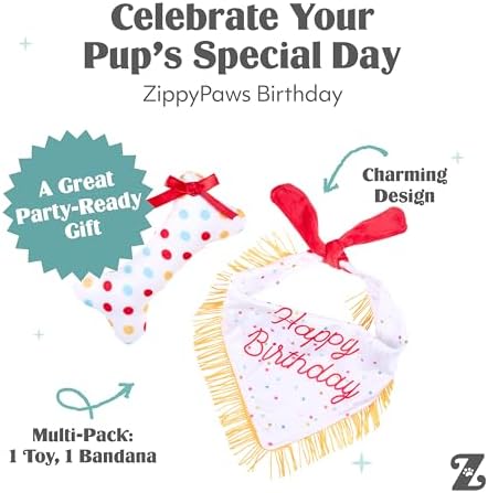 ZippyPaws Dog Birthday Gift Bandana & Bone - Cute Accessories for Girl & Boy Dogs, Holiday Set, Fits Small, Medium, & Large Dogs, Stuffed Plush Toy, Machine Washable Handkerchief - One Size Fits Most