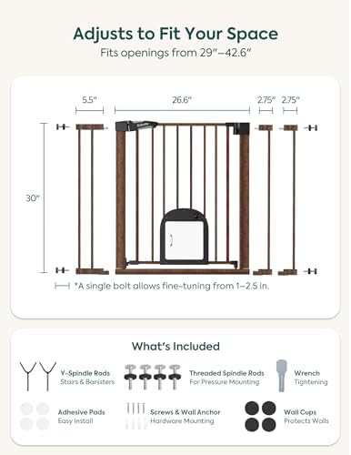Babelio Baby Gate with Adjustable Cat Door, CatPrivilege III, 29-43"