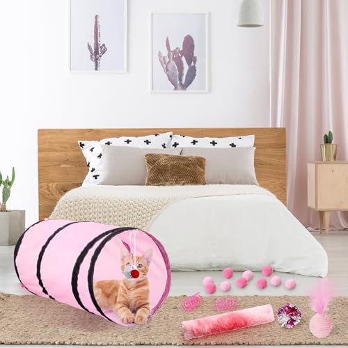 Foilswirl 24 Pcs Cat Toys Set Interactive Kitten Toys Pack, Pink