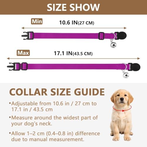 2 Pack Kitten Collars Purple Pink Gradient Collar with Bell for Dog Puppy, Adjustable 10.6 to 17.1 Inches