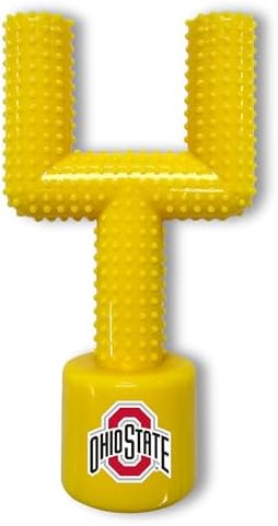 NCAA Ohio State Buckeyes Mega-Chew Hard Nylon Bacon-flavored Dog Bone Football Goal-Post Chew Toy. Interactive, Tasty & Fun Dog Chew Toy. Indestructible, Strong, Tough & Durable Pet Chew Toys