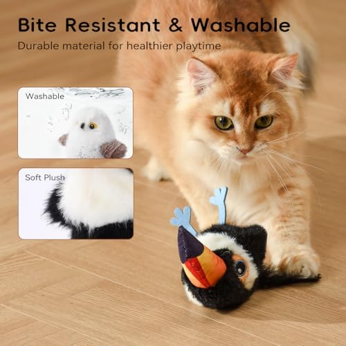 Petgravity Flapping Bird Cat Toy (No Flying), Lifelike White Tit Chirp Tweet Kitten Toy, Rechargeable Touch Activated Cat Toy Interactive Catnip Toy Exercise Toy for All Breeds 5.1" (White)