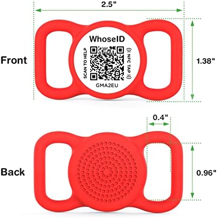 QR Code Dog Tag with NFC, Personalized Pet ID Tag, Silent Silicone Dog ID Tag, Modifiable Pet Online Profile, Multiple Emergency Contact, Scan QR Code Send GPS Location Email (Regular Red)