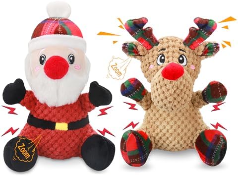 Newget 2Pcs Christmas Squeaky Dog Toys, Plush Dog Toys with Crinkle Paper