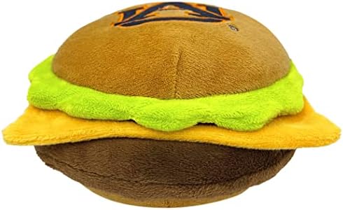 Pets First NCAA Auburn Tigers Cheese Burger Plush Dog & CAT Squeak Toy - Cutest Stadium HAMBERGER Snack Plush Toy for Dogs & Cats with Inner Squeaker & Beautiful Football/Basketball Team Name/Logo