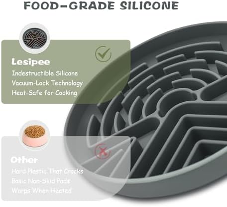 Lesipee Slow Feeder Dog Bowl for Large & Small Dogs, Anti Choking Puzzle Dog Food Bowl with Non-Slip Base, Interactive Pet Slow Eating Tool, Silicone Cat Feeding Mat for Puppies & Cats(Grey)