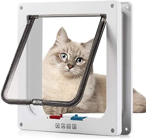 Sailnovo Cat Door Flap X-Large(Outer Size 9.64" x 11.22", 4-Way Locking Cat Flap for Interior Exterior Doors,Quiet, ABS Material, Weatherproof Pet Door for Cat/Doggie (Weight<27.54lb) White