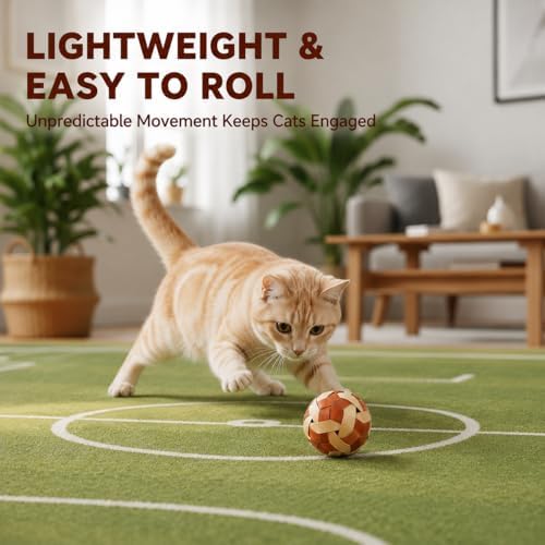Handmade Bamboo Woven Cat Toy Balls with Bell, Natural Interactive Rolling Toy for Indoor Cats, Lightweight Eco-Friendly Pet Kitten Play Ball, Unique Gift, 3.15 Inches(8cm), 2-Pack