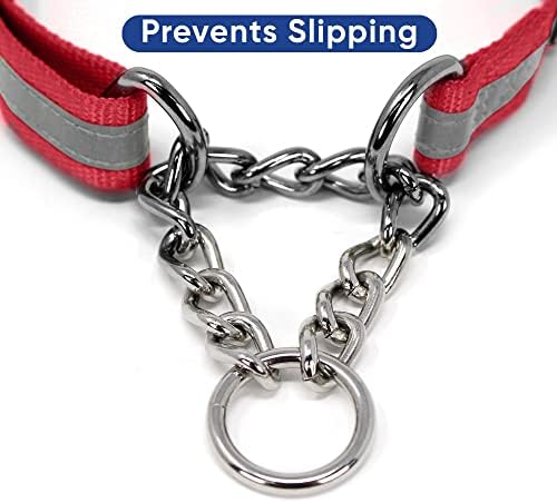 Pawtitas Martingale Dog Collar with Chain a Reflective Dog Training Collar for Medium Dogs | Nylon No Pull Dog Collar for Medium Dog - Red