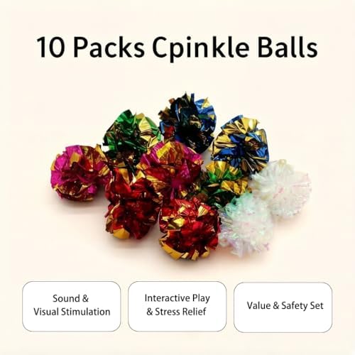 LASOCUHOO Cat Toys, 30 Packs Interactive Cat Toy Pack Including Cat Crinkle Balls, Cat Sparkle Balls, Spiral Springs for Kitten （Random Color）
