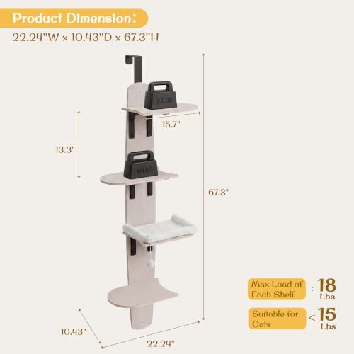 Door Hanging Cat Tree Climber 4-Level Door Mounted Tower with Bed Wood