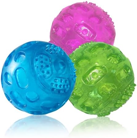 3'' Squeaky Dog Toy Balls for Lagre Medium Breed, Indestructible Dog Balls for Playing, Fetching & Retrieving, Durable Aggressive Chewers, 3 PCS Red+Blue+Green