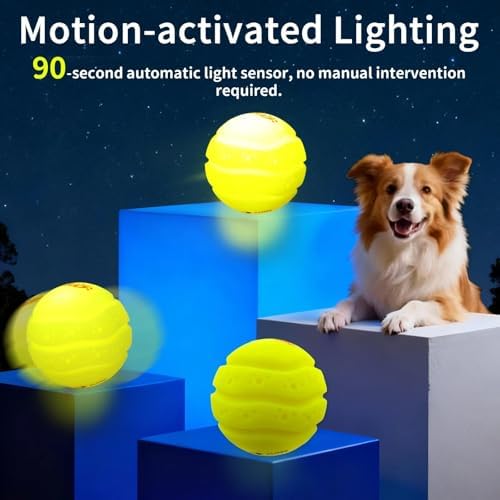 LaRoo 2026 New Version LED Dog Ball, USB Type-C Rechargeable Motion Activated Light Up Dog Ball, IP56 Waterproof Soft Silicone Interactive Glow Light Up Ball for Dog Night Outdoor Play, 2.5 Inch