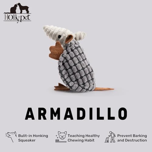Hollypet Armadillo Squeaky Puppy Dog Toys for Small Medium Dogs, 6"