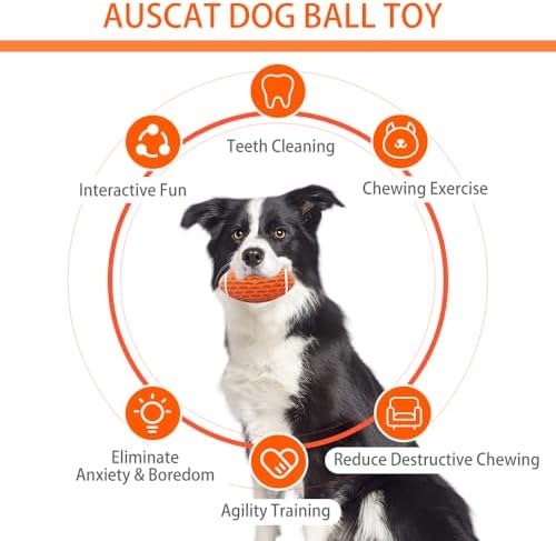 AUSCAT Squeaky Dog Football Toys, Durable Rubber Dog Ball for Medium and Large Dogs, Orange, 3.1" L x 5.5" W x 3.1" H