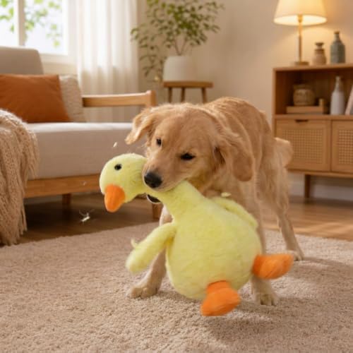 Funny 15" Yellow Quacky Squeaky Plush Duck Dog Toy, Anxiety Relief, Companion Toy for Small Medium Large Dogs