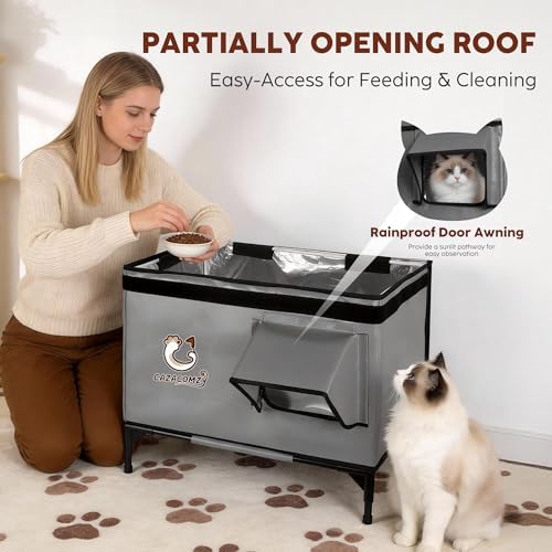 Outdoor Insulated Cat House with Heated Pad 24" x 20" x 15" Grey