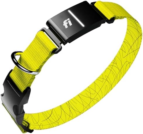 Fi Series 3+ Dog GPS Collar, Large Yellow Dog Tracker, 12 Months Included | Live 24/7 location updates, escape alerts, activity and sleep insights, waterproof steel build, LED night light