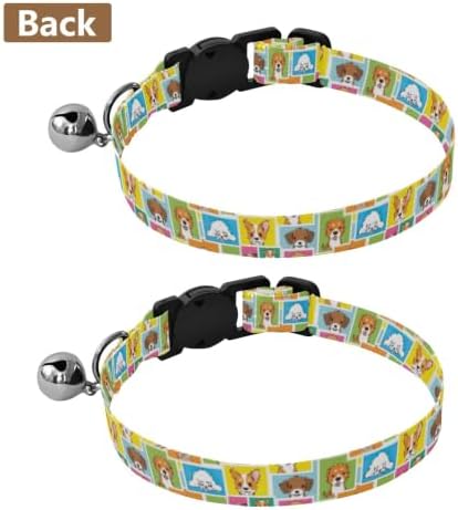 Cute Dog Faces Breakaway Cat Collars with Bell 2 Pack Small Dog Collar Adjustable 10.6 to 17.1 Inches