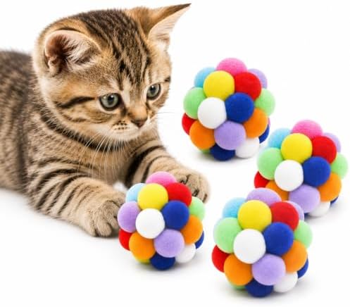 Cat Toy Balls, 1.75", 4PCS, Soft Pom Pom Balls