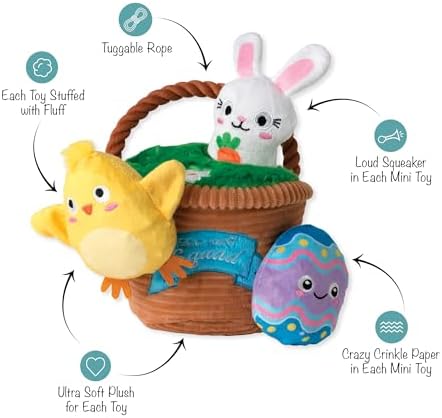 Fringe Studio Plush Dog Toy, Hide & Seek Burrow 4 Pieces Set, Egg Hunt Squad, Petshop Collection (289253)