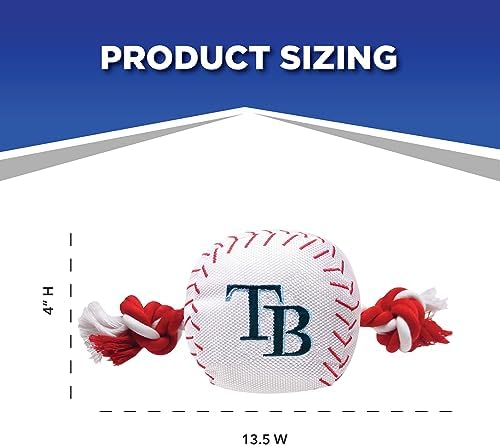 Pets First MLB Tampa Bay Rays Baseball Rope Toy for Dogs & Cats. Tough Nylon, Sporty Baseball Design, Heavy-Duty Ropes with Inner Squeaker
