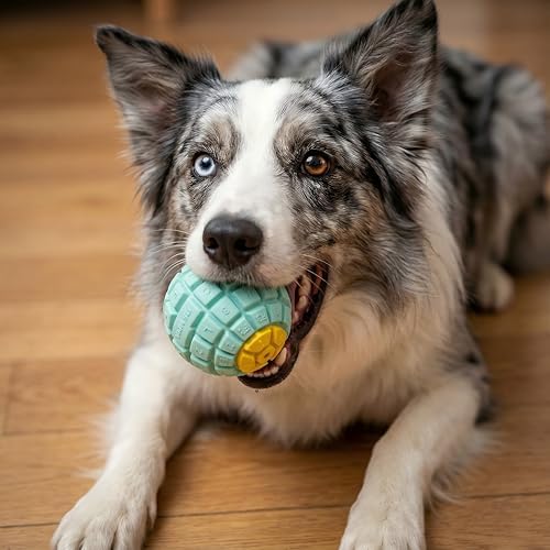 Squeaky Dog Toy Ball, Keyboard-Shaped Chew Toy for Teeth Cleaning, Durable Natural Rubber for Aggressive Chewers, Interactive Dog Toys for Medium & Large Dogs (Mint Blue, Large(3.5''))