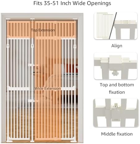 unipaws 86" High Extra Tall Cat Safety Gate, Auto Closing and No Drilling | Fit for 35"-51" Wide and 86"-98" Height Opening, Suitable for Doorway Hallway Stairs, Cat Dog Proof, Indoor Use, White