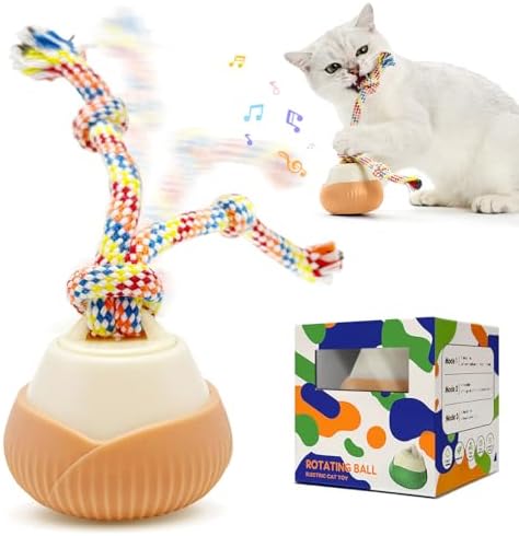 Interactive Cat Toy, 360° Rotating Automatic moving cat toys, Voice Recordable Auto Rolling Pet Toy with LED Sound & Music, Rechargeable Interactive Cat Toys for Indoor Cats & Small Dogs (ORANGE)