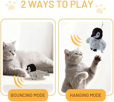Puffluv Flapping Cat Toy,Interactive Penguin Flapping Bird,CAN NOT Fly Auto Chirping & Beating Wings 5 Modes, USB Charging with Catnip for Indoor Kittens Active Fun