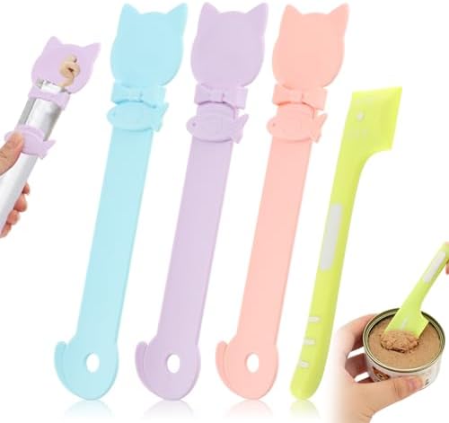 3 Pcs Cat Treat Spoon, Lickable Cat Strip Feeder Spoon Squeeze for Small Pets, Sliding Kitten Treat Food Dispenser for Licky Treats & Wet Food with Canning Spatula