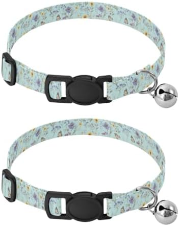 Watercolor Wildflowers Soft Cat Collar, 2 Pack Cat Collars with Bell