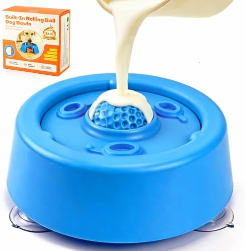 Dog Lick Bowl, Food‑Grade Licking Bowl for Bone Broth & Yogurt, Interactive Slow Eating Toy for Anxiety Relief Boredom, Anti Slip Base Slow Feeder Dog Lick Bowls Rolling Ball