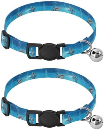 Sharks Underwater Pet Collars 2 Pack Soft Cat Collar Adjustable Length 10.6" to 17.1"
