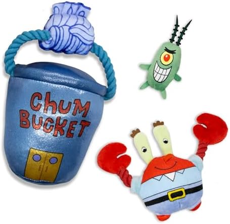 SpongeBob SquarePants, Plush Dog Toys, Chum Bucket Set, 3-Pack